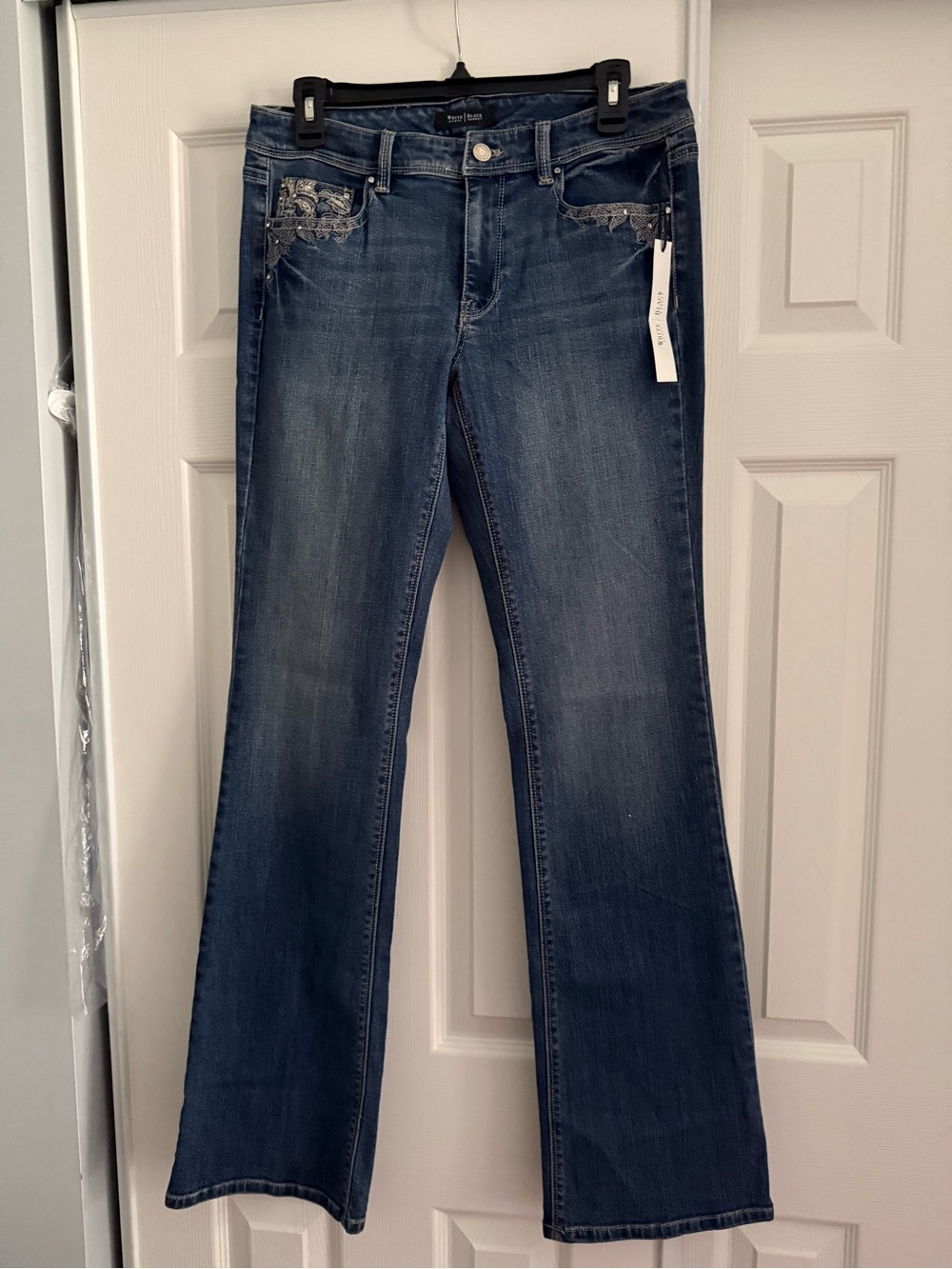 White House Black Market Women's Flared Jeans with Embroidered Pockets